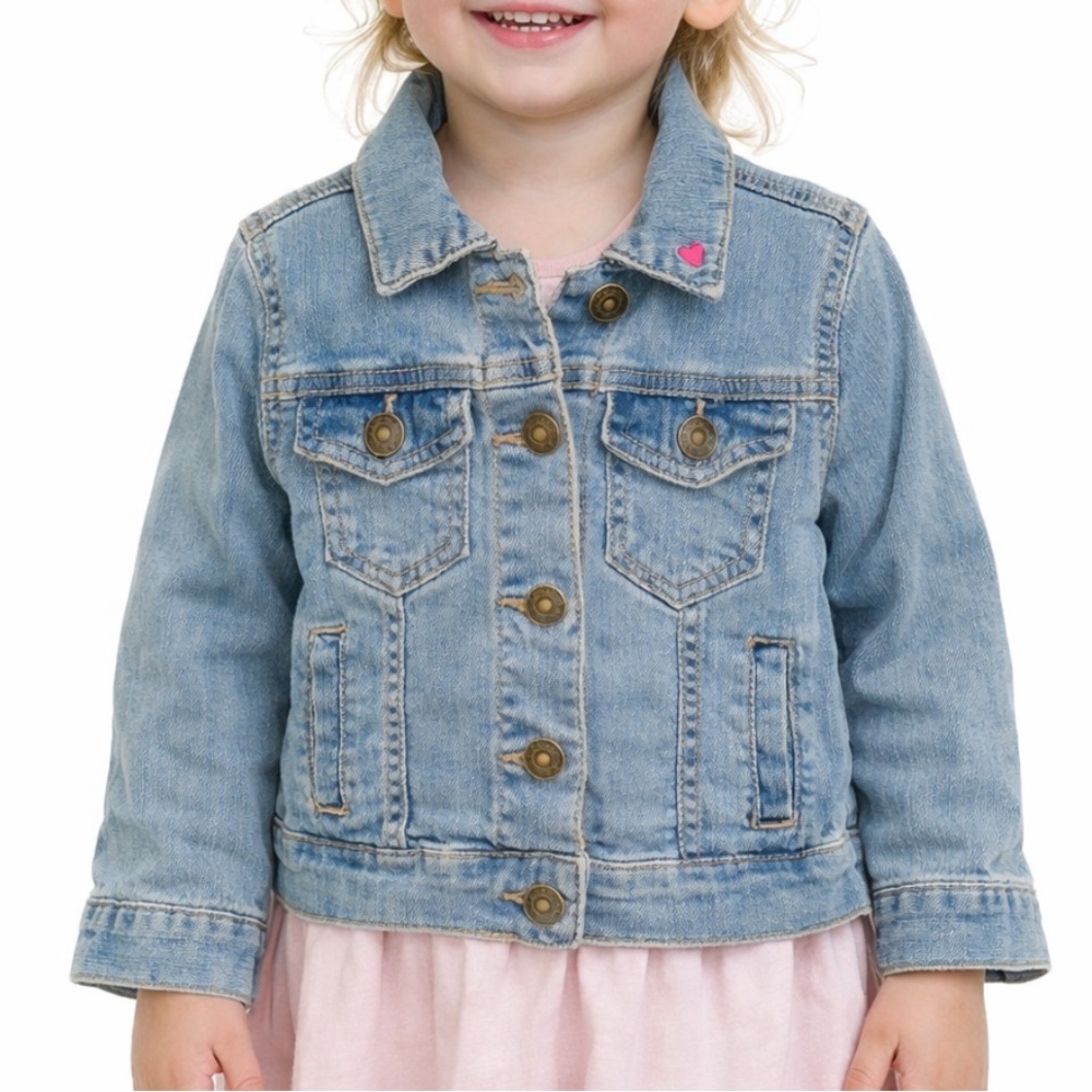 Carter’s girls blue embroidered heart button up stretch jean jacket size 2T